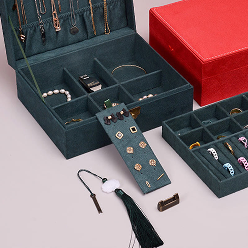 KarmaRipple's Simple Design Jewelry Box Organizer Two-Layer Jewelry Storage Box Flannel Box With Lock p9