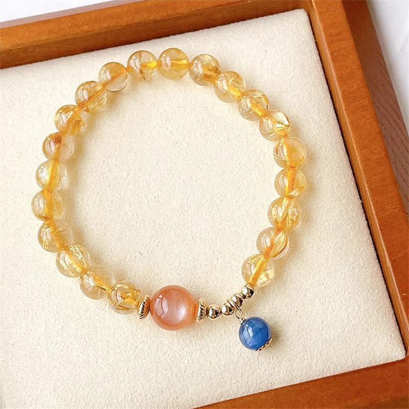 KarmaRipple's Authentic Gold Rutilated Quartz Sun Stone Kyanite Wealth Bracelet p1
