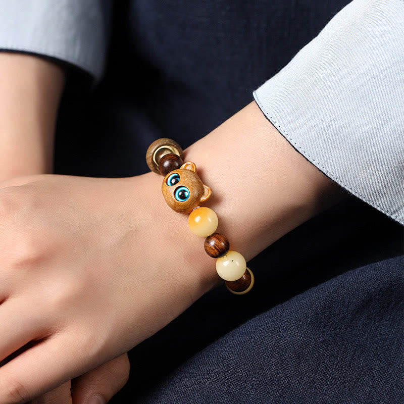 KarmaRipple's Authentic Bodhi Seed Sandalwood Fortunate Cute Cat Head Paw Claw Peace Bracelet p9