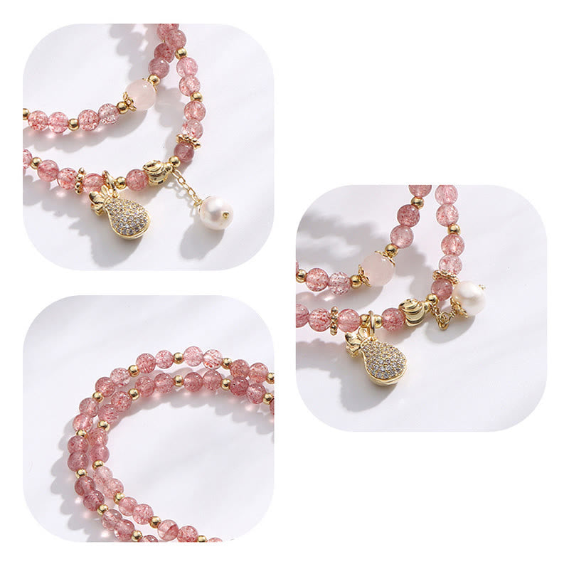 KarmaRipple's Strawberry Quartz Money Bag Positive Talisman Double Wrap Bracelet p9