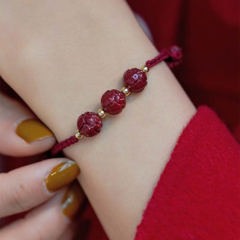 KarmaRipple's Cinnabar Jade Lotus Calm Red String Weave Bracelet p5