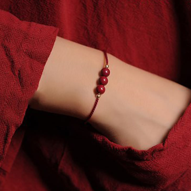 KarmaRipple's 14K Gold Plated Authentic Cinnabar Blessing String Woven Bracelet p24