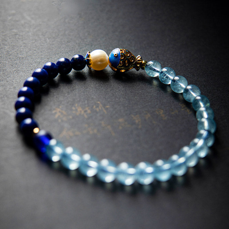 KarmaRipple's Authentic Aquamarine Lazurite Fish Balancing Bracelet p2