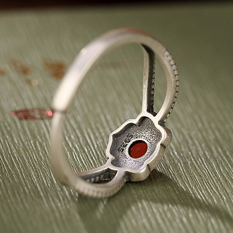 KarmaRipple's 925 Sterling Silver Red Agate Bead Logical Thinking Ring p7