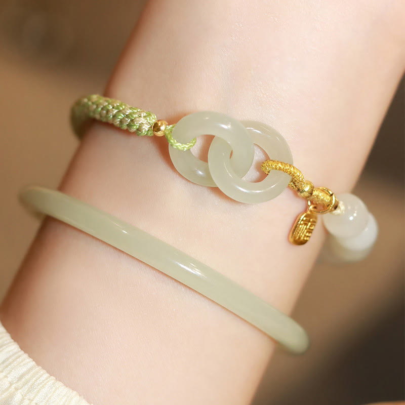 KarmaRipple's Authentic Hetian Jade Bead Double Peace Buckle Fu Character Abundance Woven Bracelet p19