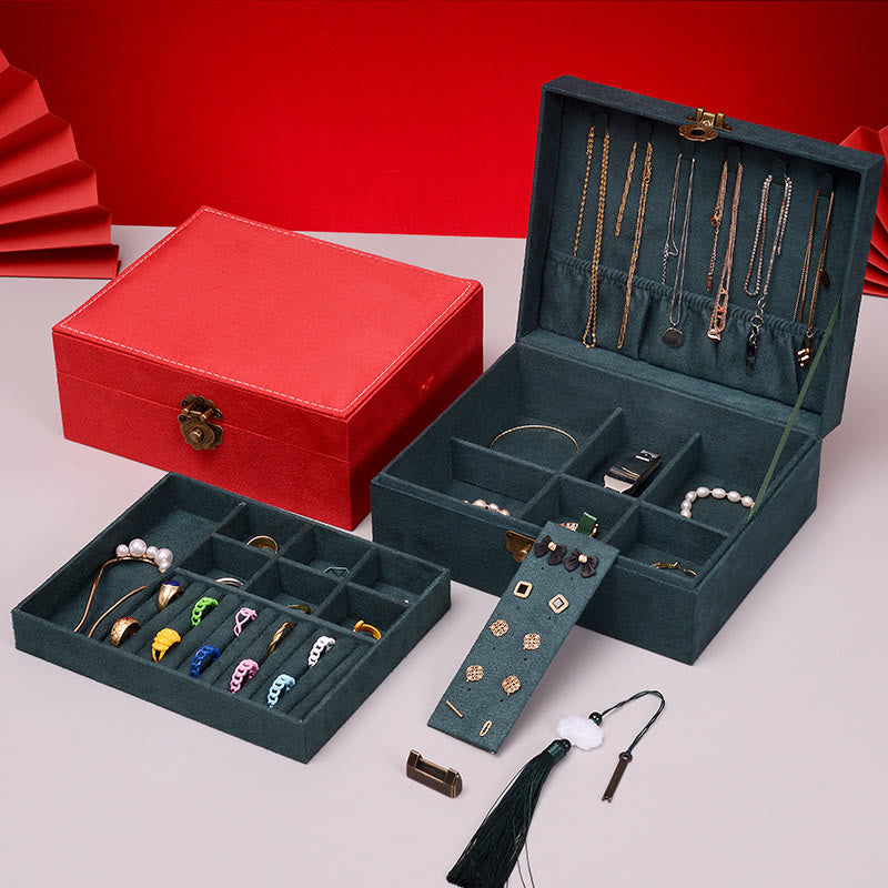 KarmaRipple's Simple Design Jewelry Box Organizer Two-Layer Jewelry Storage Box Flannel Box With Lock p10
