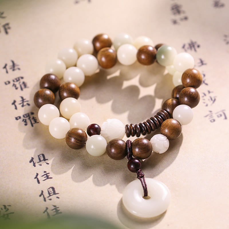 KarmaRipple's Bodhi Seed Green Sandalwood Lotus Peace Buckle Balance Double Wrap Bracelet p6