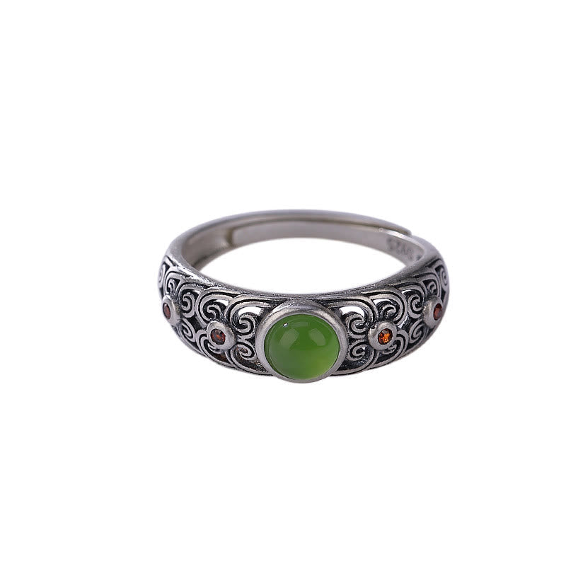 KarmaRipple's 925 Sterling Silver Hetian Cyan Jade Balance Adjustable Ring p10