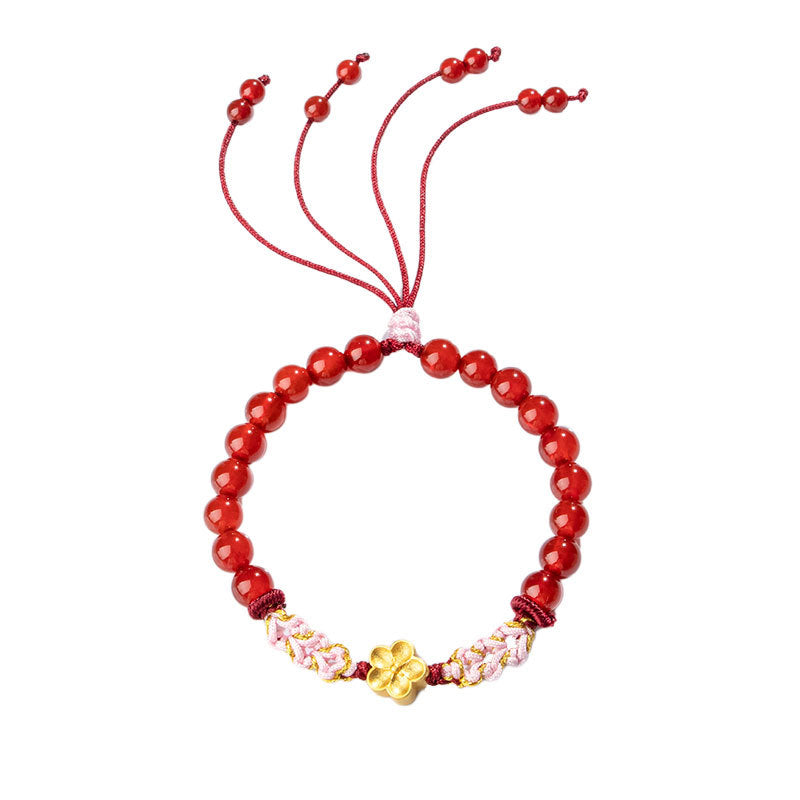 KarmaRipple's 999 Sterling Silver Authentic Red Agate Pink Gemstone Cherry blossom Bracelet p13