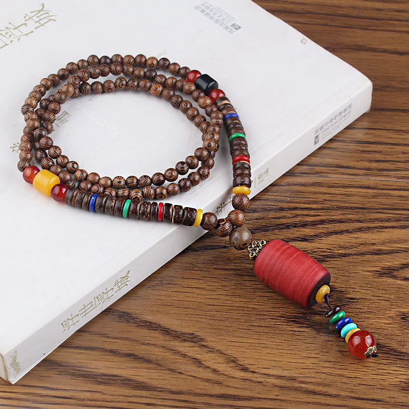 KarmaRipple's Tibetan Wenge Wood Bodhi Seed Agate Balance Peace Pendant Necklace p13
