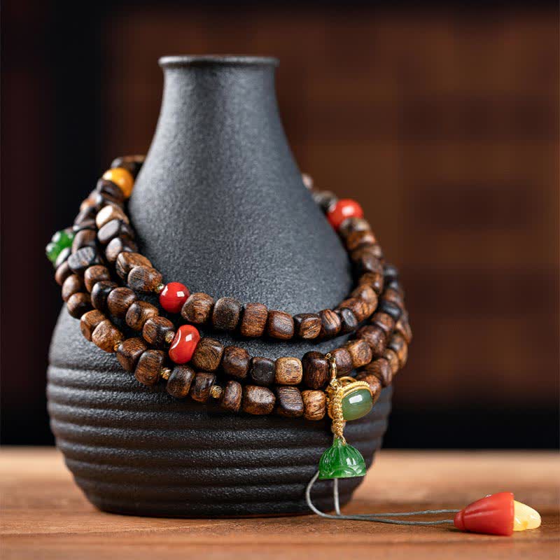 KarmaRipple's 108 Mala Beadwork 925 Sterling Silver Brunei Agarwood Red Agate PiXiu Hetian Jade Peace Strength Bracelet p15