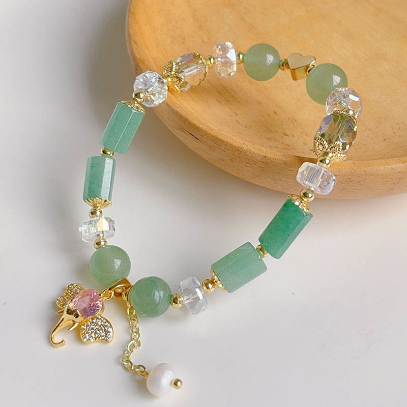 KarmaRipple's Amethyst Green Aventurine Strawberry Quartz Positive Elephant Talisman Bracelet p20