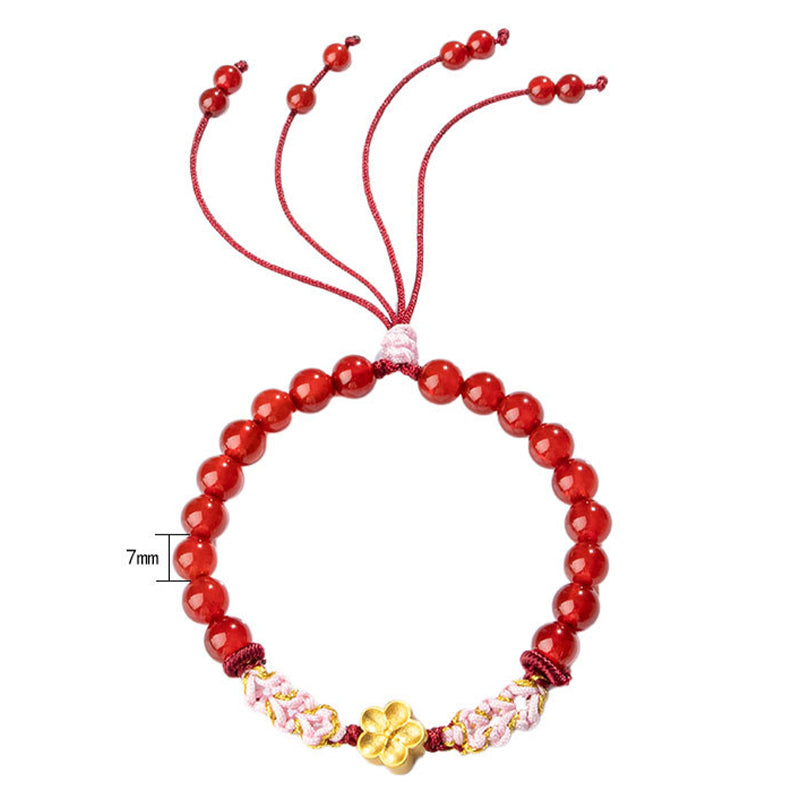 KarmaRipple's 999 Sterling Silver Authentic Red Agate Pink Gemstone Cherry blossom Bracelet p12