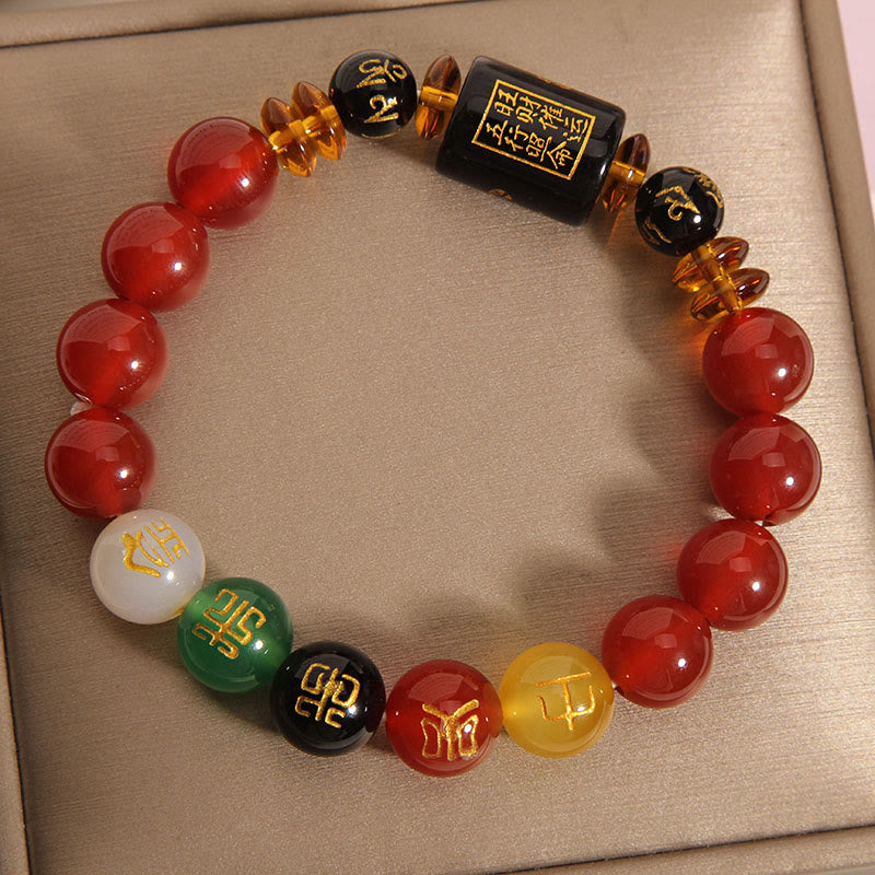 KarmaRipple's Five Elements Black Onyx Red Agate Wisdom Wealth Bracelet p17