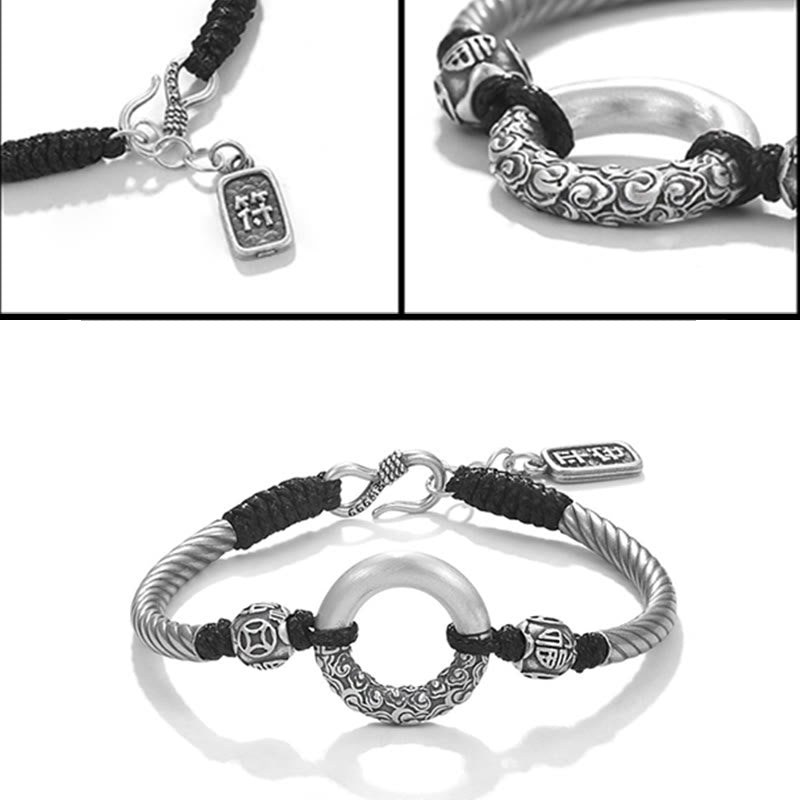 KarmaRipple's 999 Sterling Silver Fu Character Peace Buckle Bronze Coin Auspicious Clouds Fortune Bracelet p16