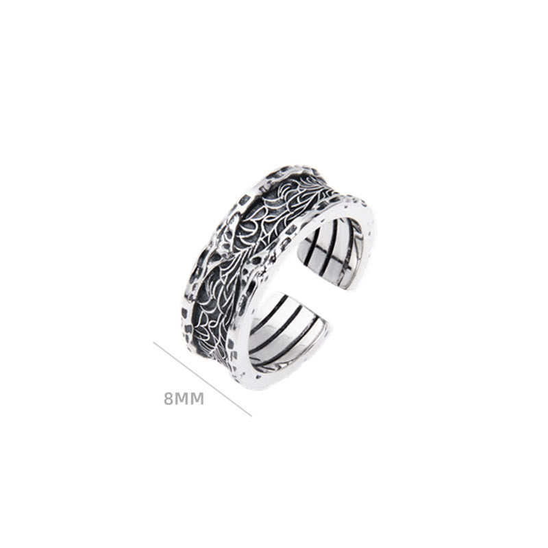 KarmaRipple's 925 Sterling Silver Retro Tang Dynasty Flower Design Fortune Adjustable Ring p8