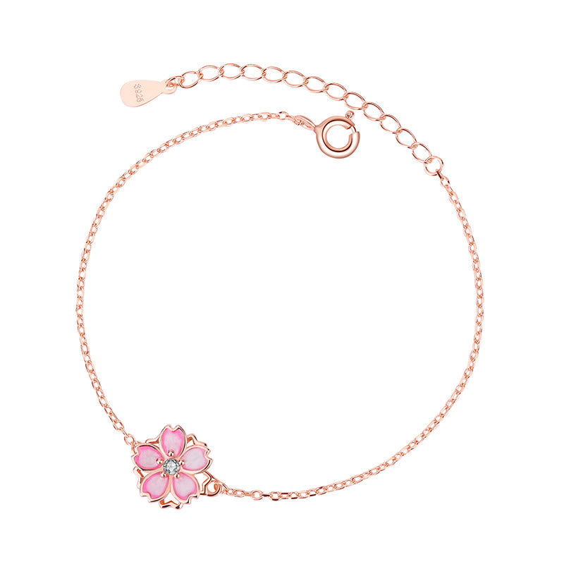 KarmaRipple's 925 Sterling Silver Cherry Blossom Blessing Chain Bracelet Rotatable Ring p8