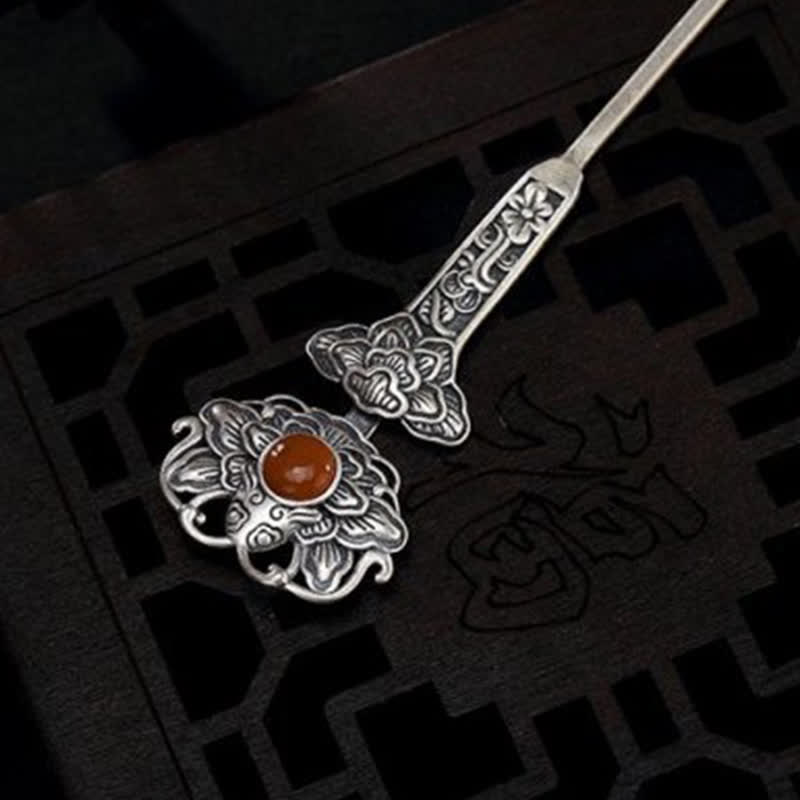 KarmaRipple's Red Agate Peony Flower Confidence Hairpin p12