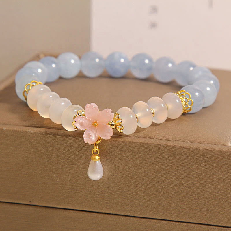 KarmaRipple's Aquamarine Ivory Agate Pearl Abacus Beadwork Flower Balancing Bracelet p7