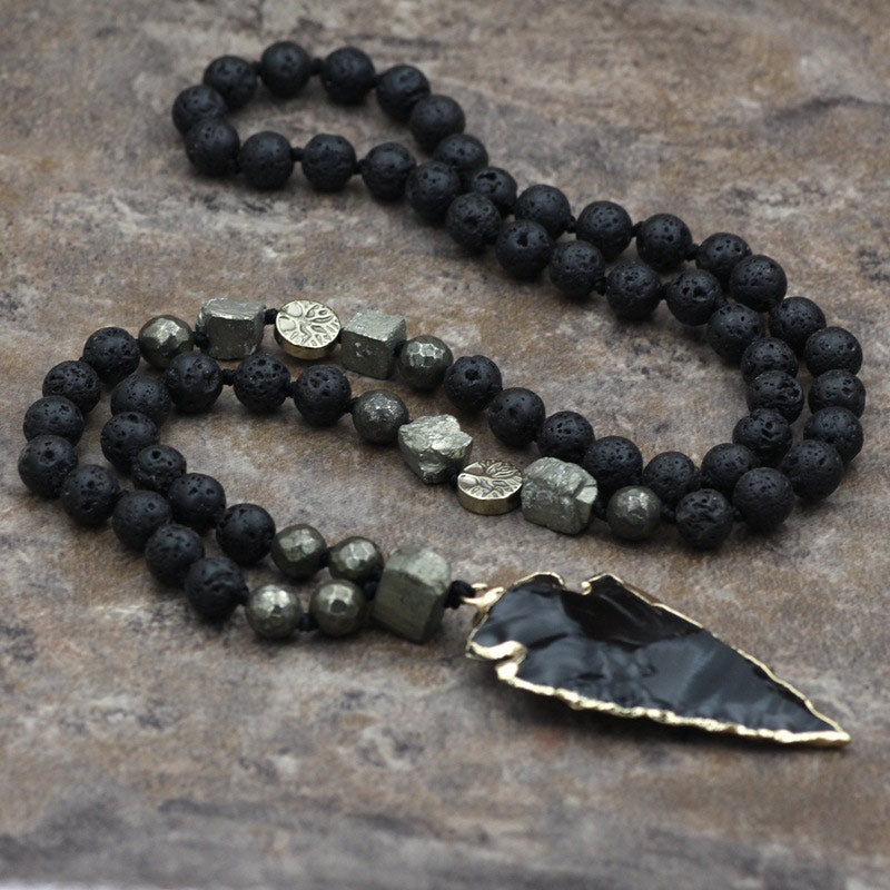 KarmaRipple's Authentic Lava Rock Yoga Meditation Pendant Arrow Necklace ( p3