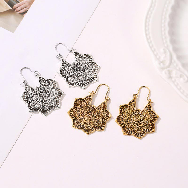 KarmaRipple's Tibetan Lotus Engraving Bronze Blessing Drop Earrings p8
