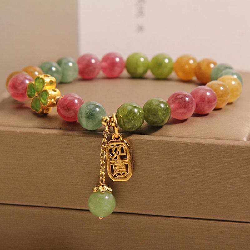 KarmaRipple's Tourmaline Jade Colorful Four-leaf Clover Positive Bracelet p3
