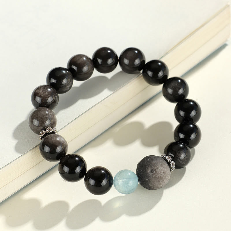 KarmaRipple's Authentic Silver Sheen Obsidian Cat Head Fox Planet Protection Bracelet p8