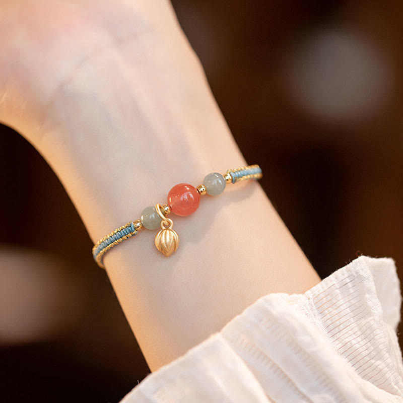 KarmaRipple's Red Agate Jade Lotus Confidence Calm String Bracelet p13