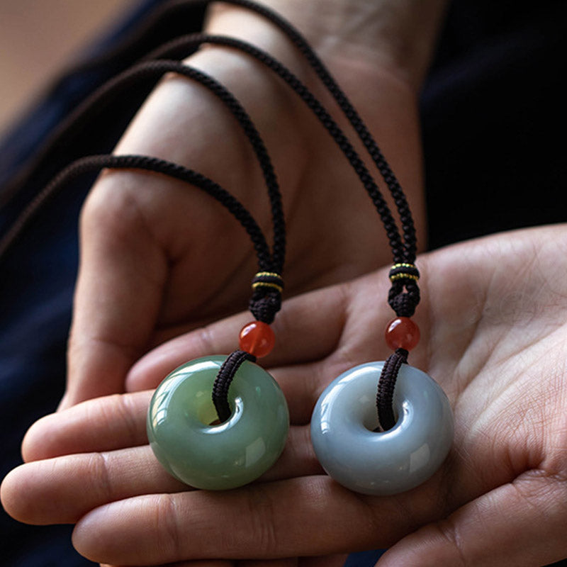KarmaRipple's Authentic Round Jade Gray Jade Peace Buckle Fortune Pendant Necklace p21