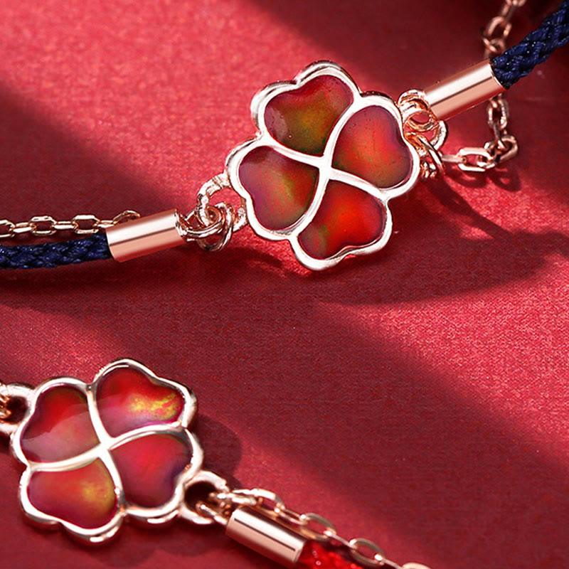 KarmaRipple's 925 Sterling Silver Color-changing Four Leaf Clover Fortune Protection Red String Bracelet p10