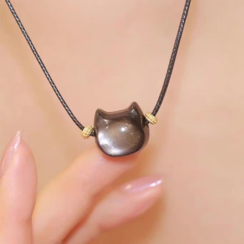 KarmaRipple's Gold Sheen Obsidian Silver Sheen Obsidian Lovely Paw Fortunate Cat Protection Bracelet p41