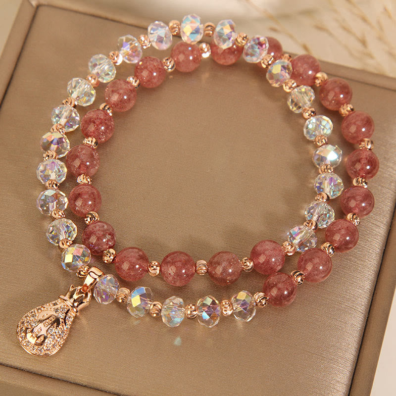 KarmaRipple's Strawberry Quartz Ivory Gemstone Money Bag Talisman Positive Bracelet p11