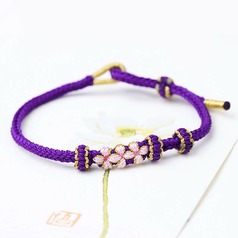 KarmaRipple's Handmade Three Peach Blossoms Fortune Eight Strands Woven String Bracelet p10