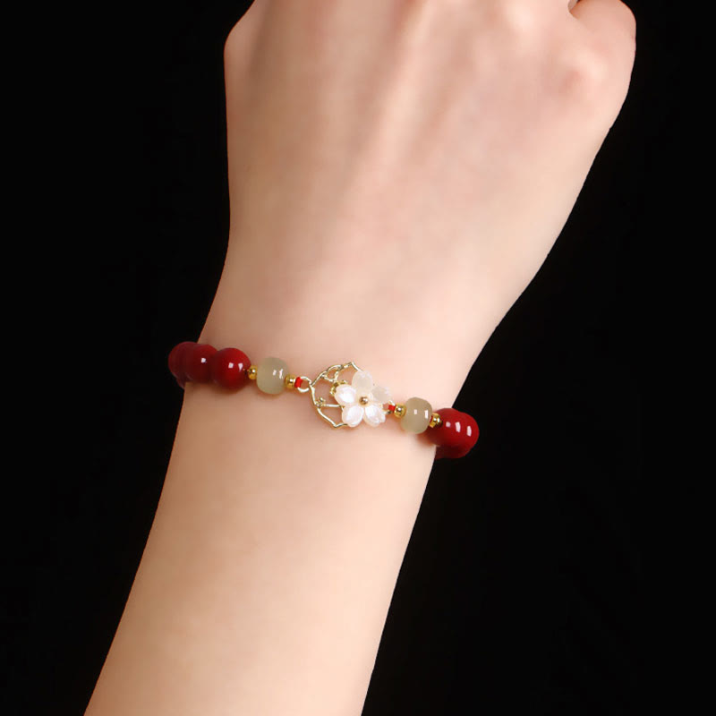 KarmaRipple's Authentic Cinnabar Jade Beaded Tridacna Stone Flower Blessing Bracelet p8