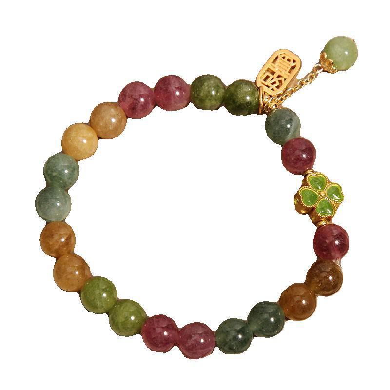 KarmaRipple's Tourmaline Jade Colorful Four-leaf Clover Positive Bracelet p6