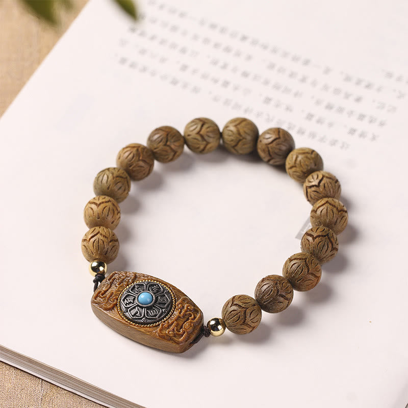 KarmaRipple's Green Sandalwood Ebony Wood Sandalwood Om Mani Padme Hum Soothing Bracelet p6