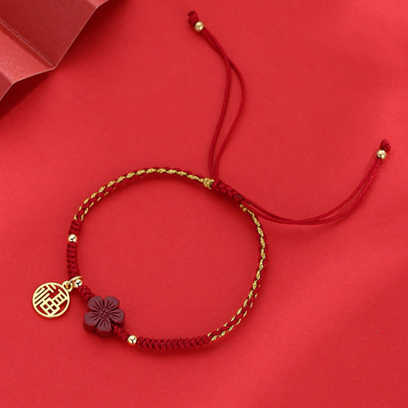 KarmaRipple's Cinnabar Flower Fu Character Blessing Woven String Bracelet p7