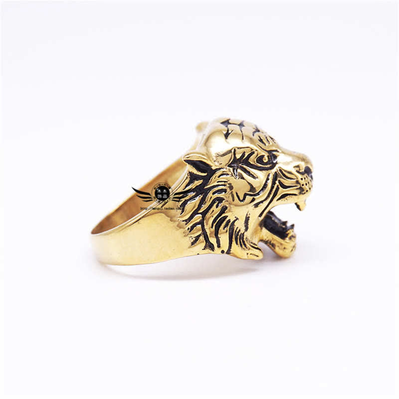 KarmaRipple's Men's Animal Tiger Head Titanium Steel Balance Calm Punk Rock Biker Ring p25