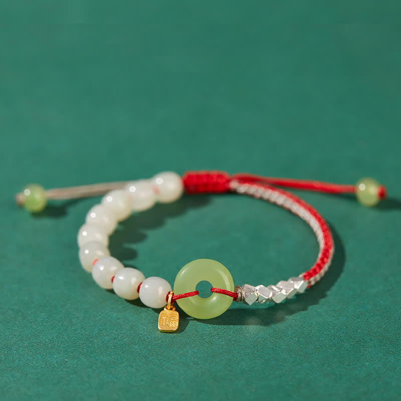KarmaRipple's 925 Sterling Silver Hetian Jade Peace Buckle Beaded Fortune Happiness Talisman Bracelet p22