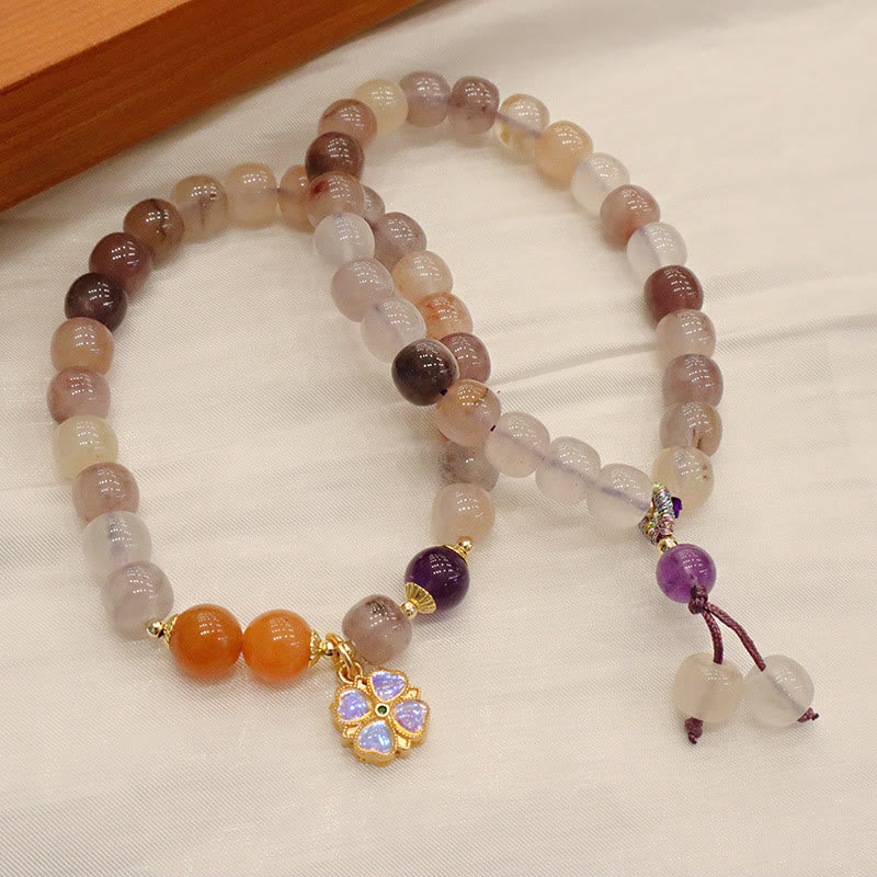 KarmaRipple's Authentic Purple Golden Silk Jade Violet Flower Bead Talisman Wealth Bracelet p3