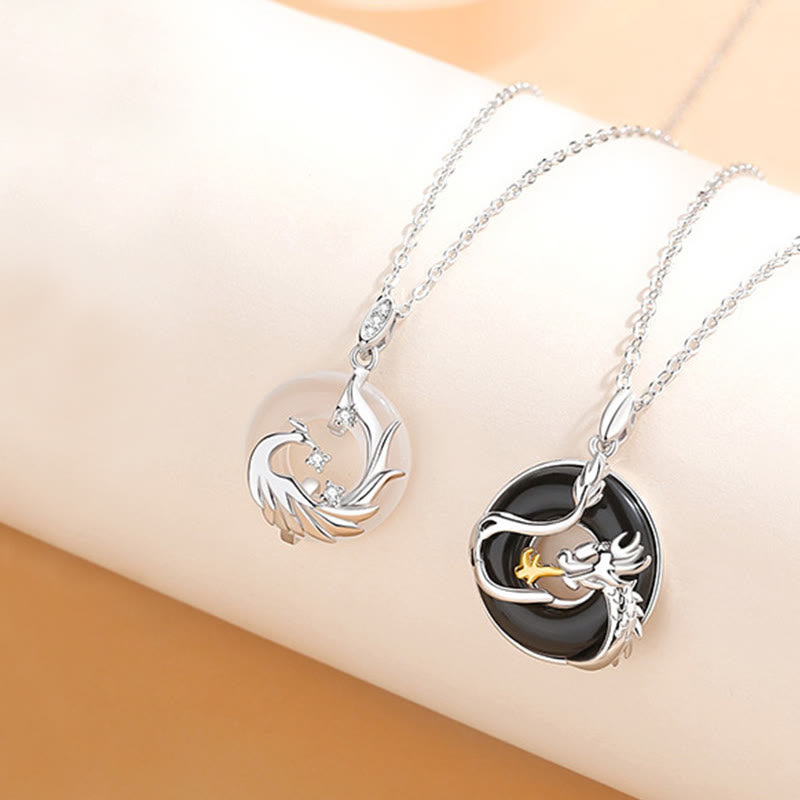 KarmaRipple's 925 Sterling Silver Year of the Dragon Authentic Black Onyx Chalcedony Dragon Phoenix Peace Buckle Protection Pendant Necklace p7