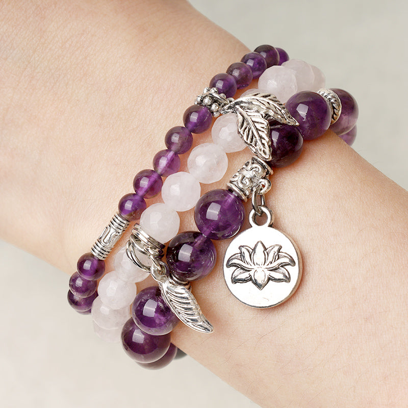 KarmaRipple's 3PCS Authentic Quartz Gemstone Beaded Balancing Energy Lotus Bracelet p12