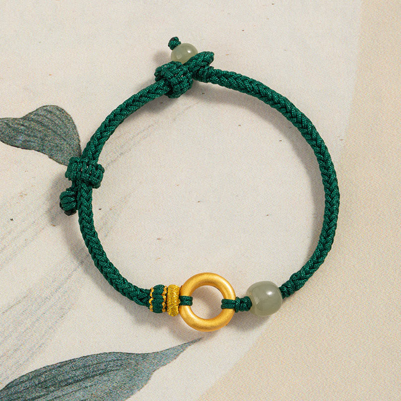 KarmaRipple's 999 Sterling Silver Peace Buckle Hetian Jade Bead Fortune Green Rope Woven Bracelet p3