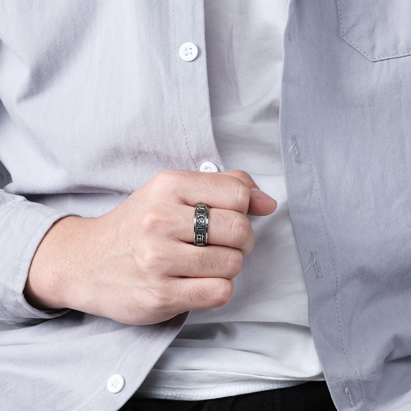 KarmaRipple's Letter Words Balance Calm Titanium Steel Rotatable Ring p3