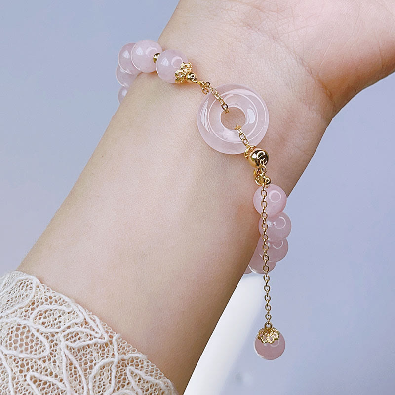 KarmaRipple's Authentic Pink Gemstone Peace Buckle Love Talisman Bracelet p7
