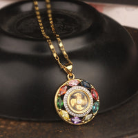 KarmaRipple's Colorful Zircon Bronze Wealth Fortune Rotation Bracelet Pendant Necklace