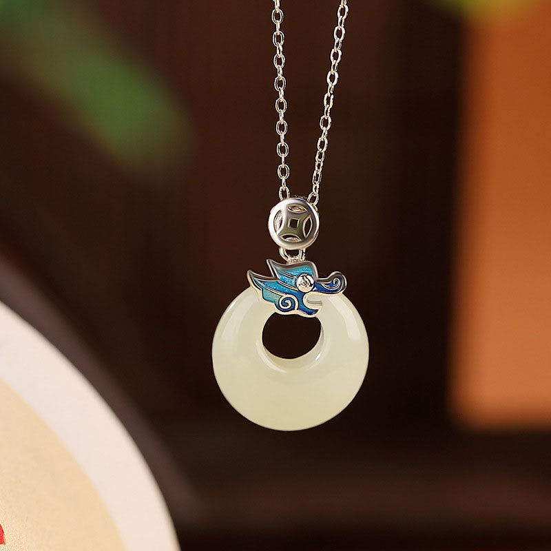 KarmaRipple's 925 Sterling Silver Plated Gold Year of the Dragon Hetian Jade Peace Buckle Bronze Coin Abundance Pendant Necklace p16