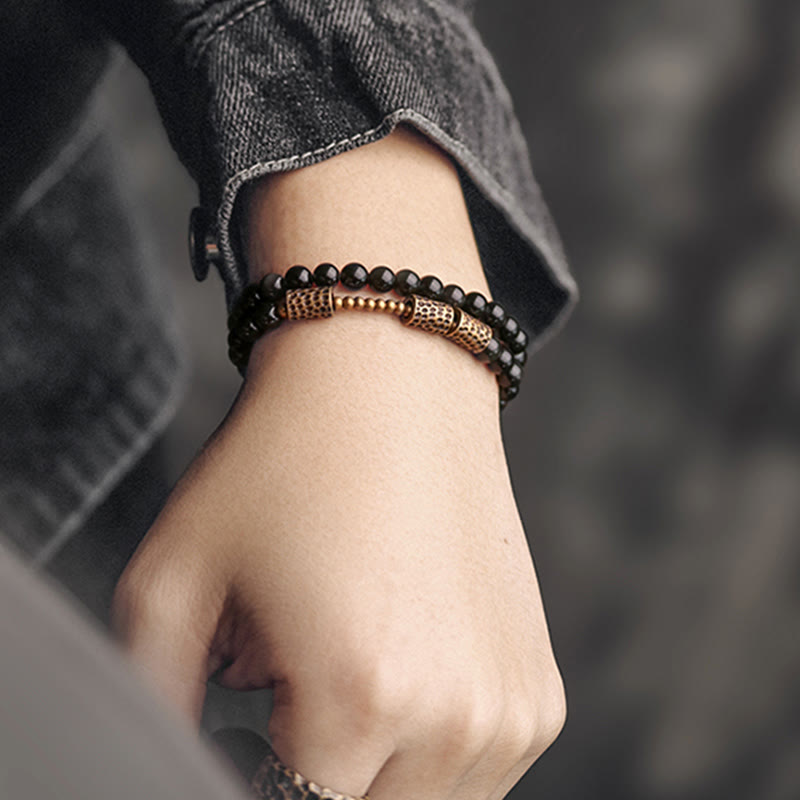 KarmaRipple's Rainbow Obsidian Bronze Love Double Wrap Bracelet p9