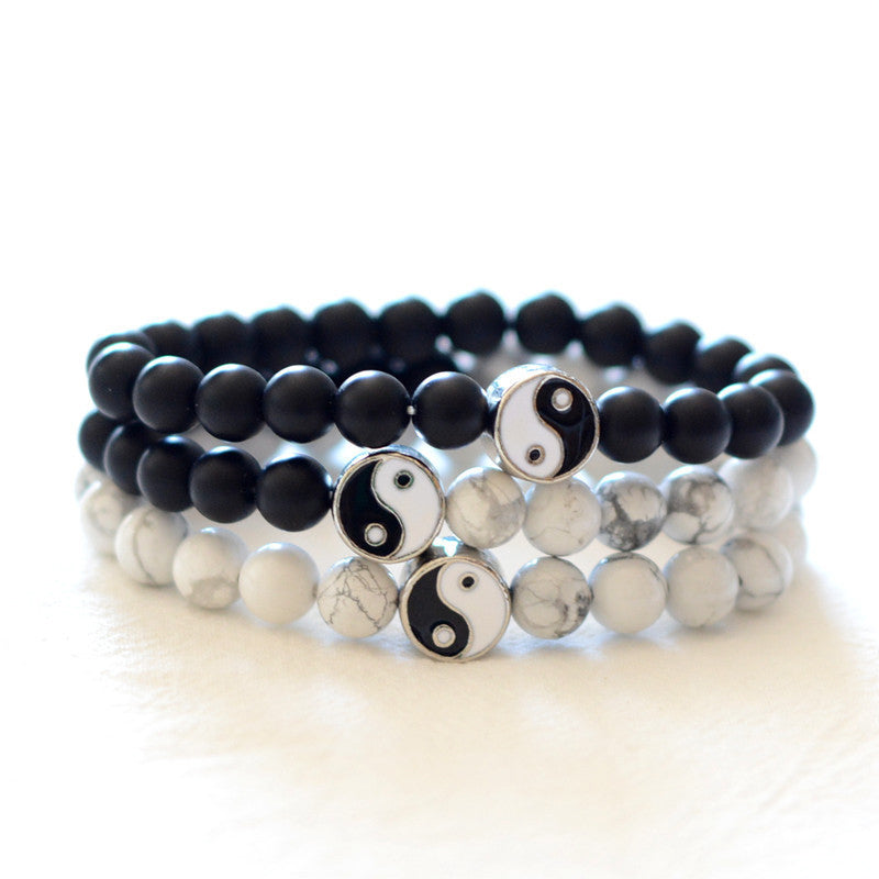 KarmaRipple's 3pcs Authentic Ivory Turquoise Frosted Stone Bead Yin Yang Wealth Bracelet p1
