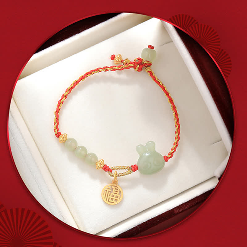 KarmaRipple's 925 Sterling Silver Year of the Rabbit Hetian Jade Happiness Fortune Red String Bracelet p8